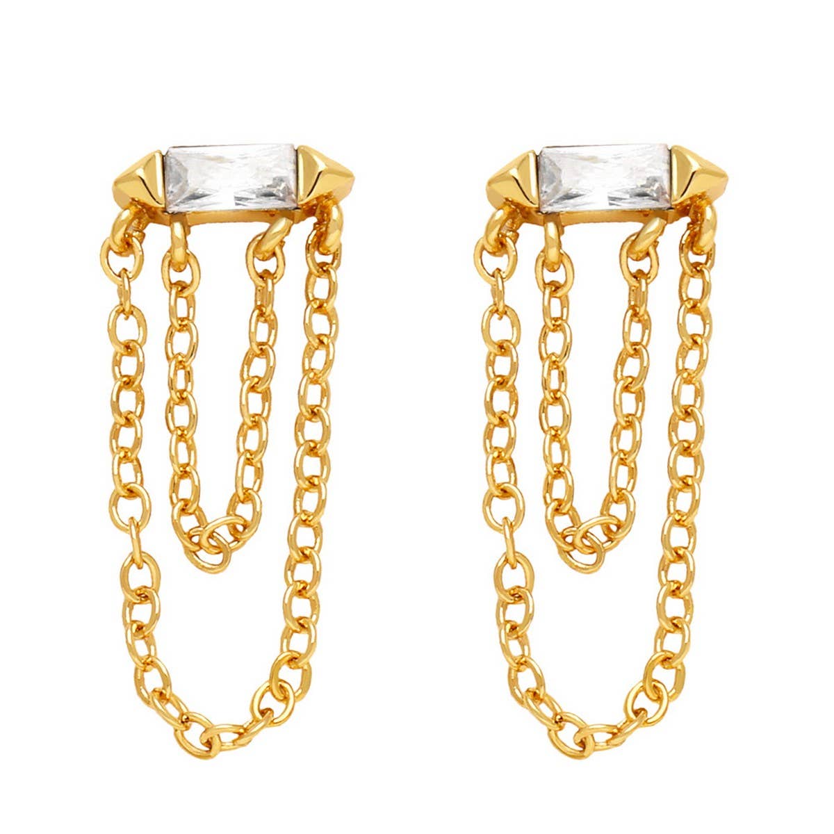 COLORED ZIRCON CHAIN TASSEL EARRINGS