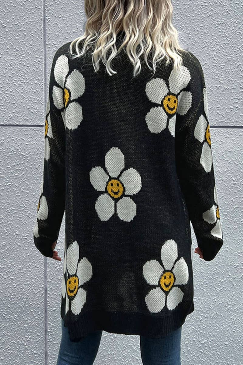 CWOCAL1971_SMILING FACE FLOWER LONG SLEEVE SWEATER CARDIGAN