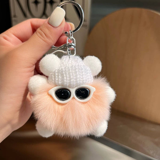 CUTE RABBIT FUR BRIQUETTES CAR KEYCHAIN PENDANT