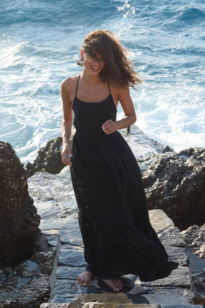 CWDMD5258_COTTON BACKLESS TIE-STRAP MAXI DRESS