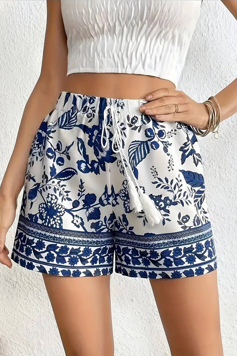CWBSP0532_CASUAL PRINT LACE-UP LOOSE SHORTS