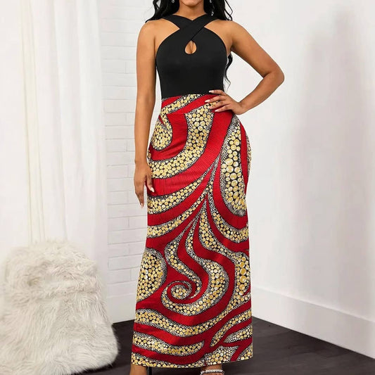 Sleeveless color patchwork national style dress