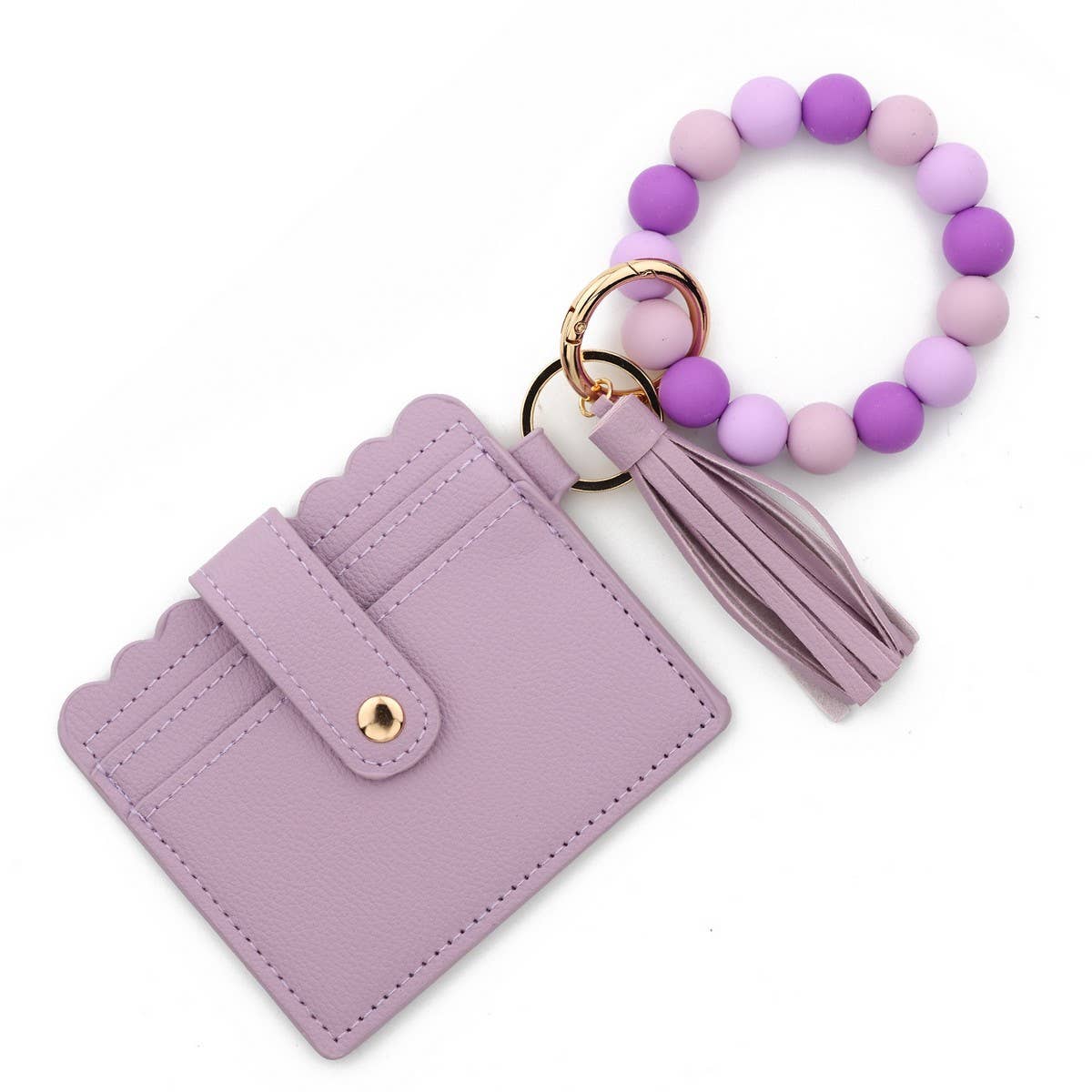 Solid Color PU Wallet with Bead Bracelet&Keychain_CWAB4959