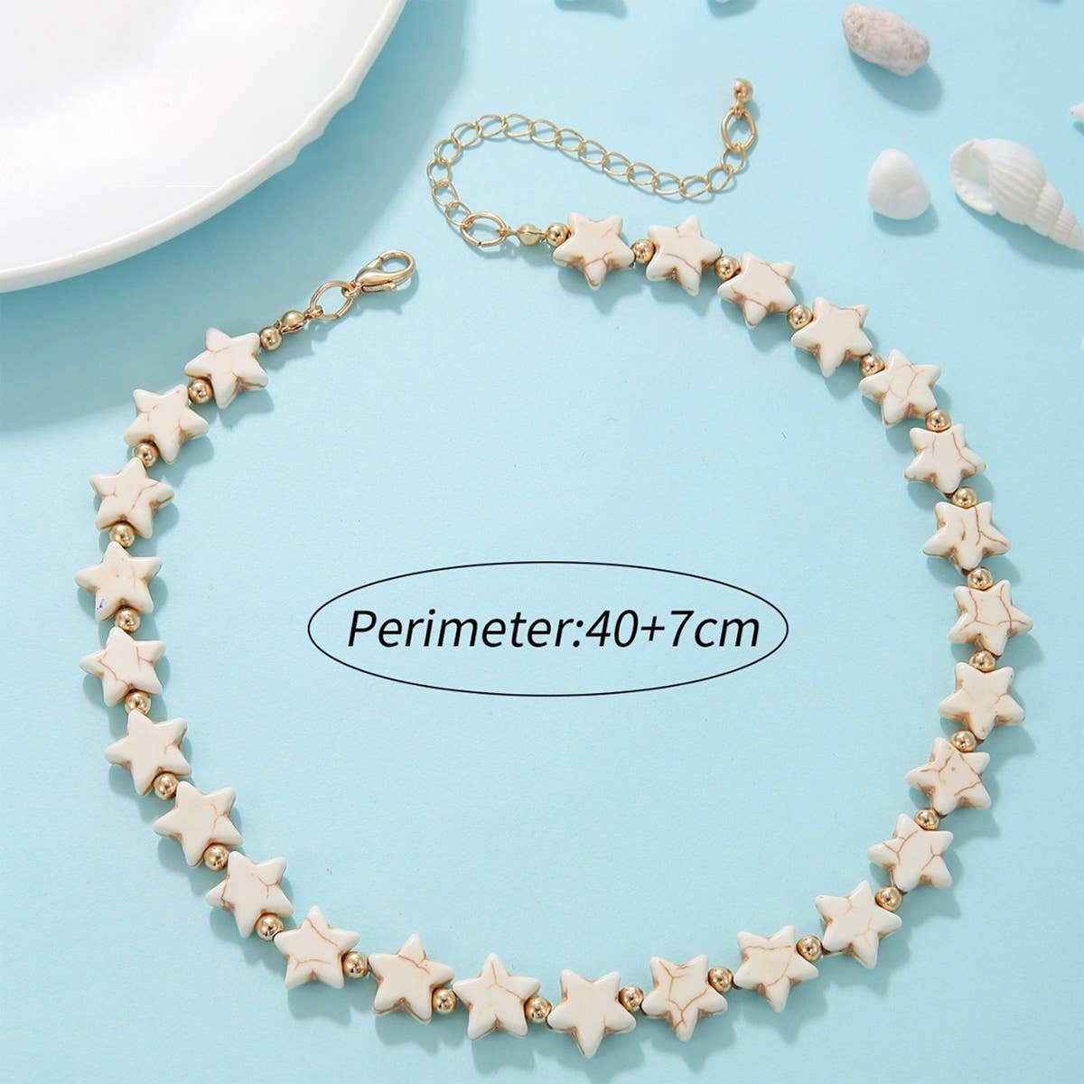 NEW FASHION BEIGE STAR BEADED NECKLACE