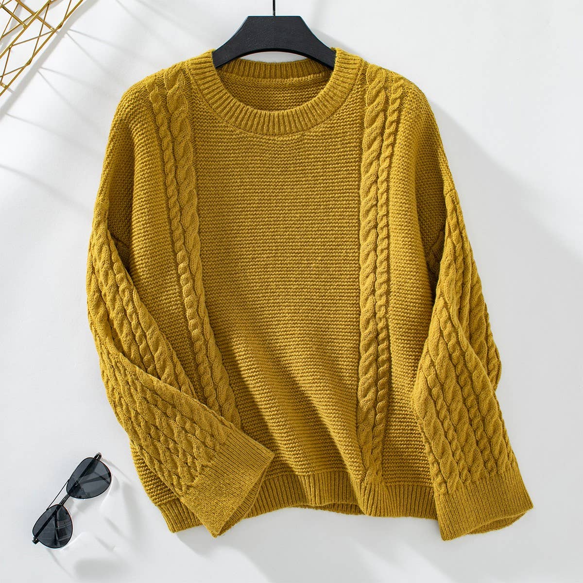 Twist knit sweater solid color pullover sweater