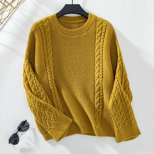 Twist knit sweater solid color pullover sweater