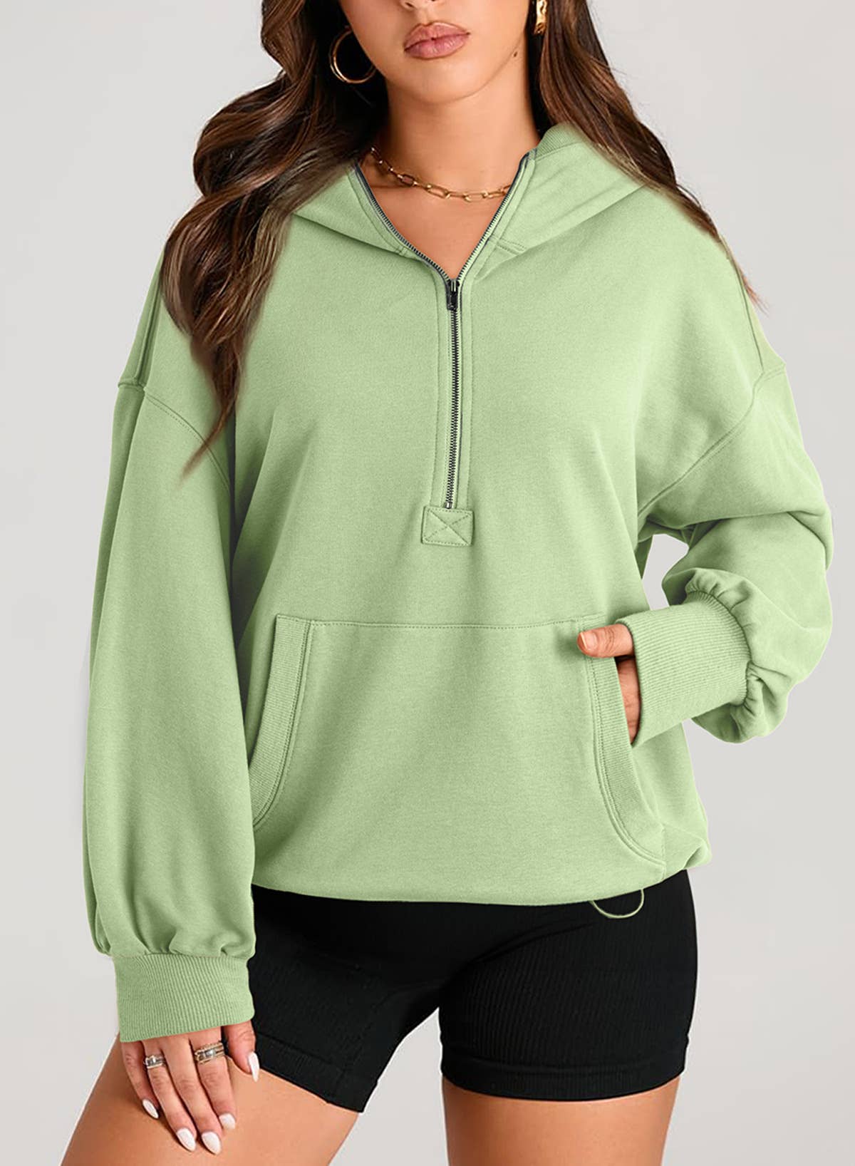 SOLID COLOR HOODED ZIPPER HOODIE