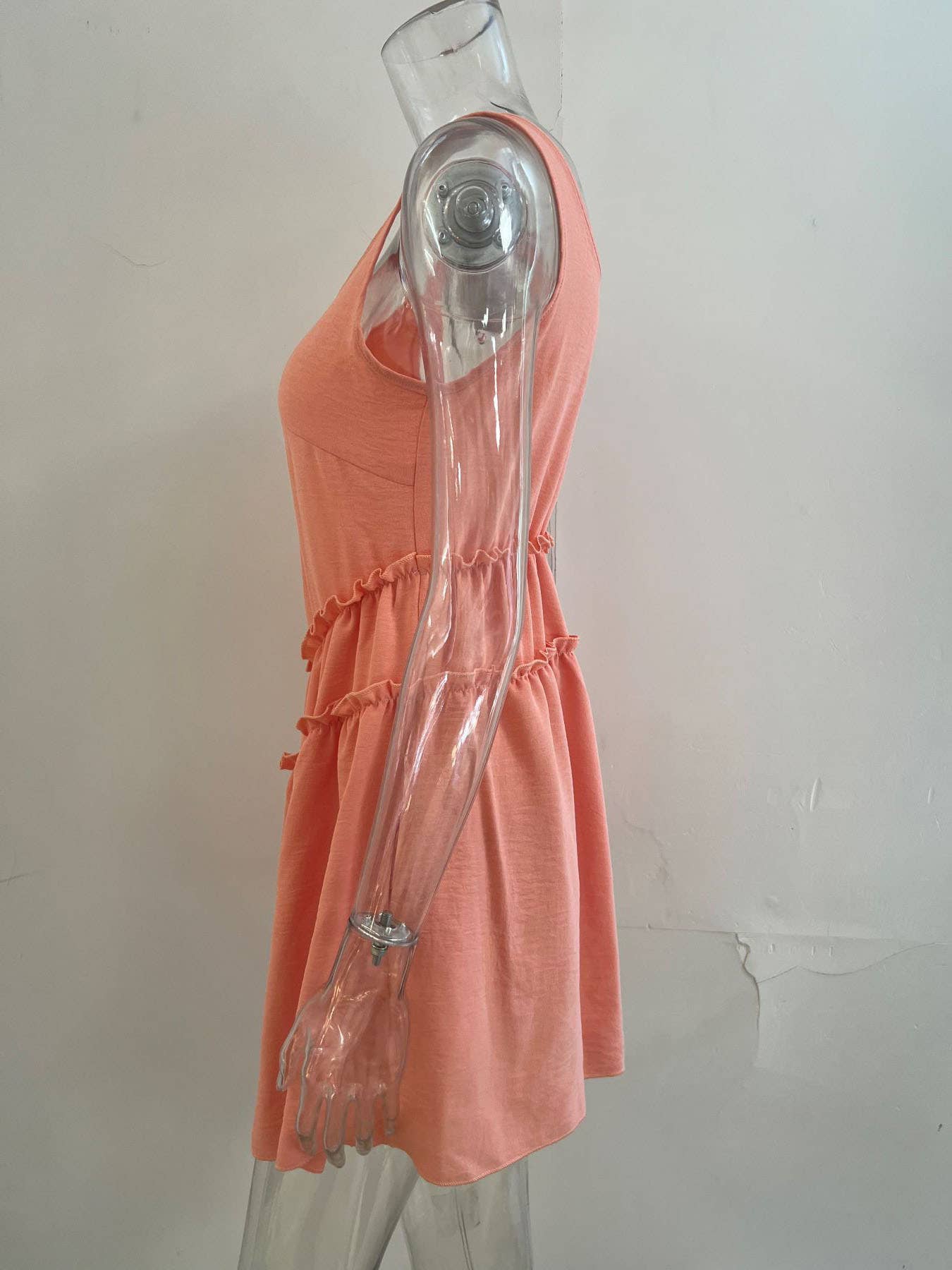 Lace solid-color short cinched-waist vest dress