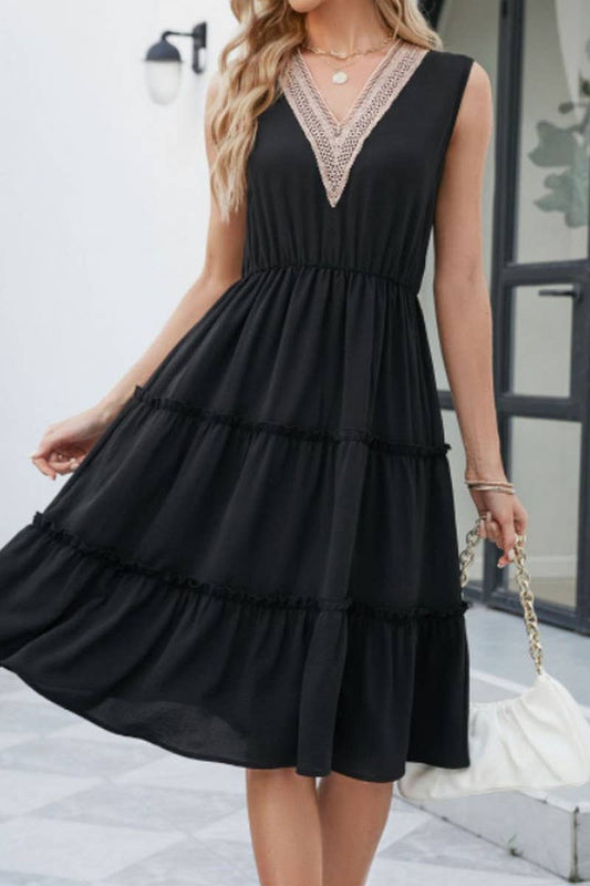 CWDMD5452_SLEEVELESS V-NECK LACE TRIM A-LINE MAXI DRESS