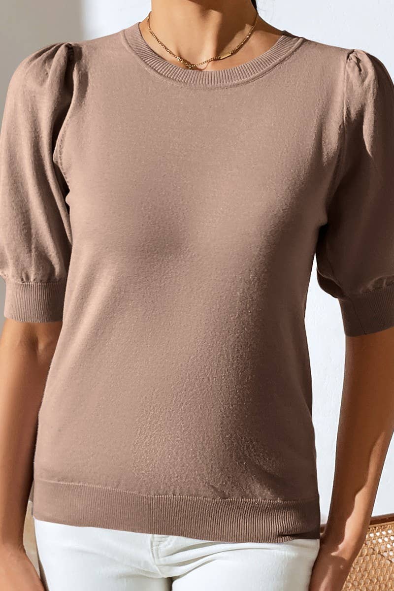 Cwtts0731_Crew Neck Puff Short Slv Soft Pullover Sweater