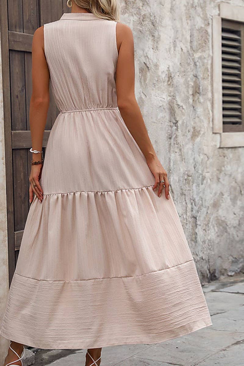CWDMD1265_V-Neck Sleeveless Detailed Tiered Dress