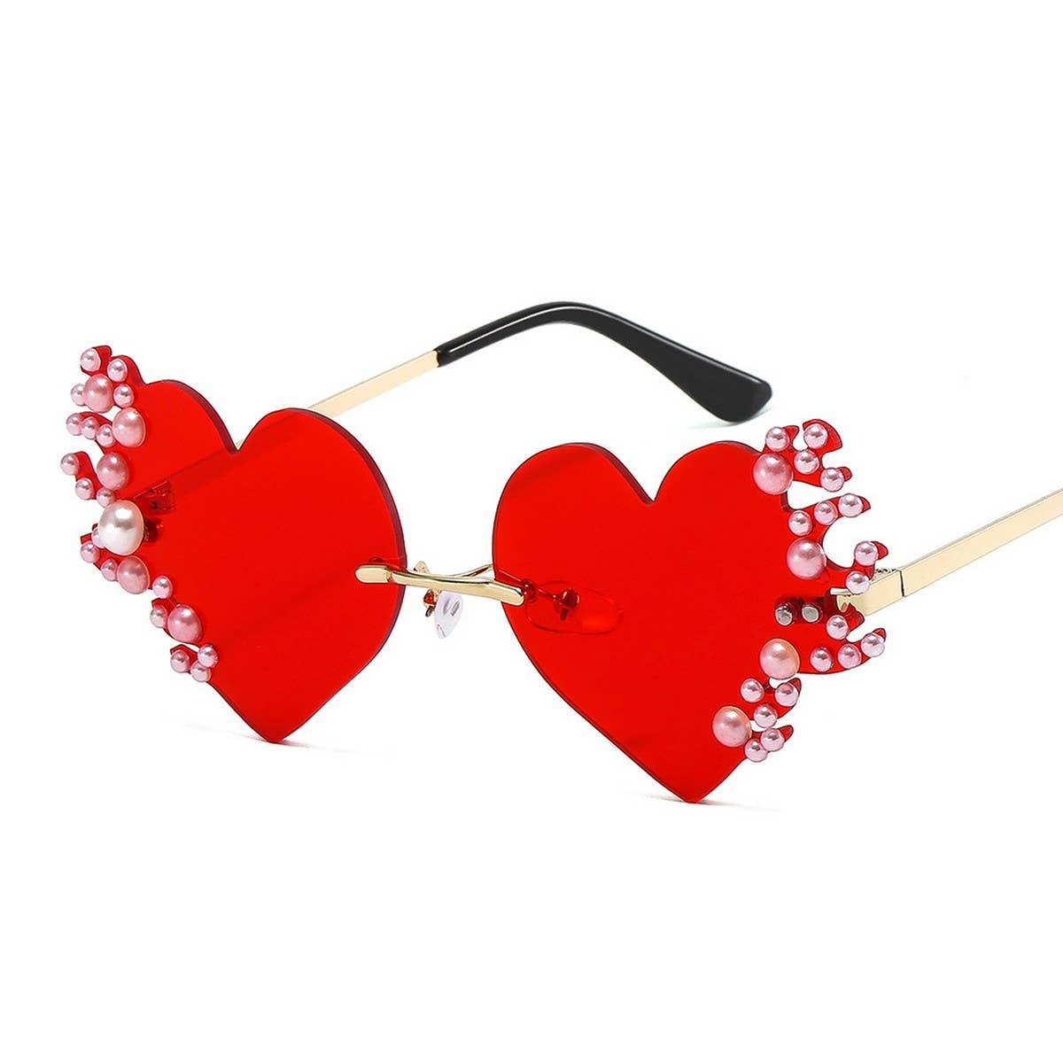 METAL RIMLESS PEARL HEART TEARS SUNGLASSES