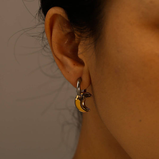 Elegant 18K Steel Star & Moon Hoop Earrings