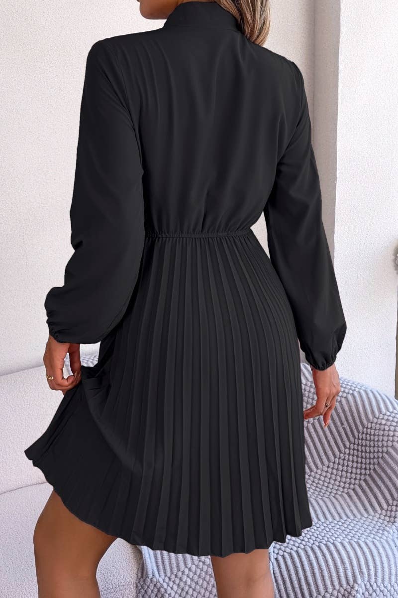 CWDSD4660_SUMMER WAIST LONG SLEEVE PLEATED DRESS SHORT