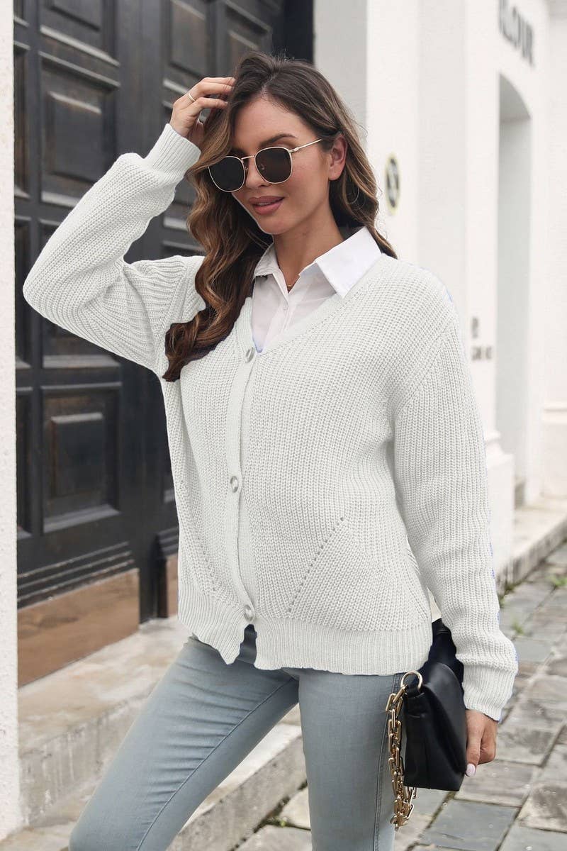 CWOCAL1284_SOLID COLOR BUTTONED LOOSE KNIT CARDIGAN SWEATER