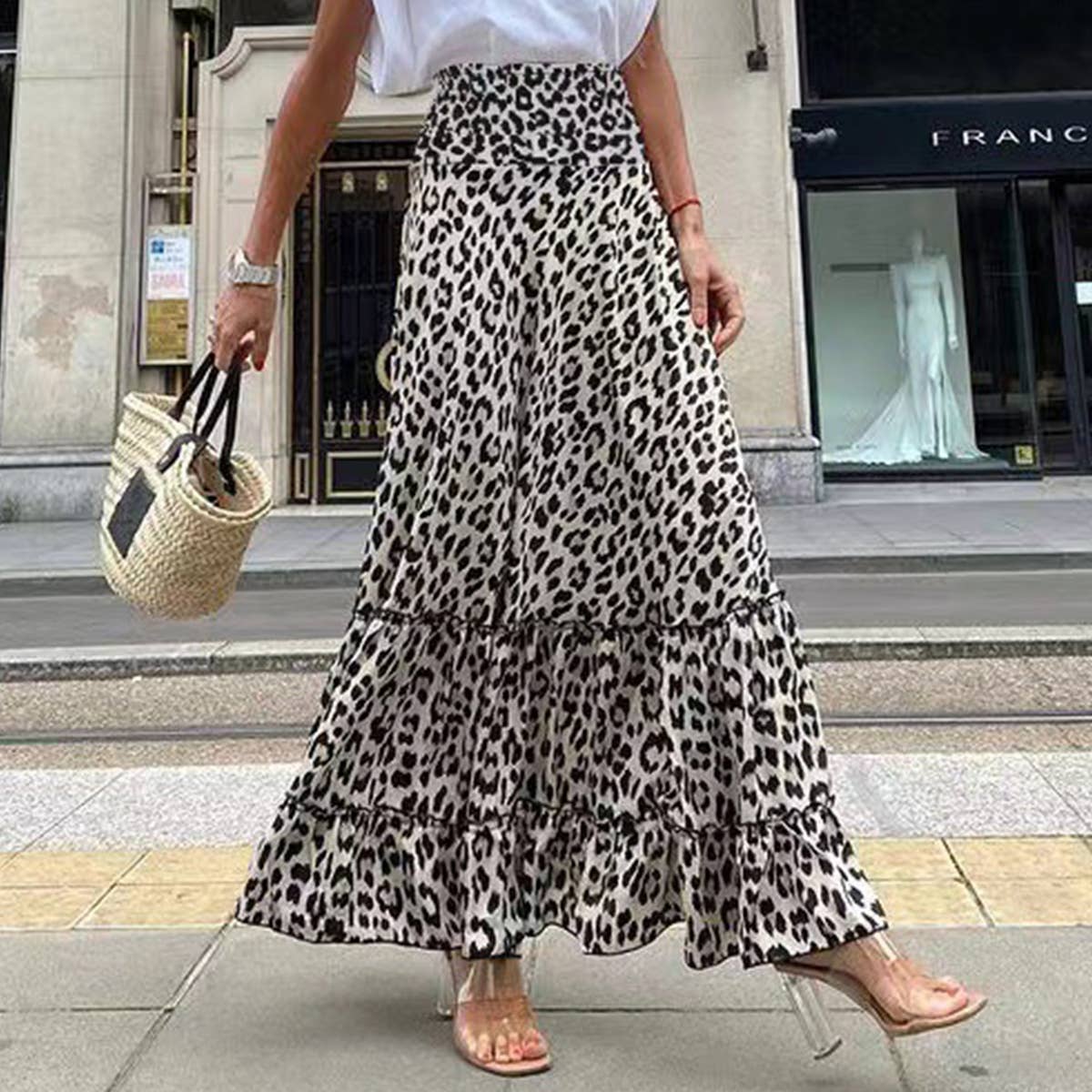 Fashion leopard-print loose full-length skirt