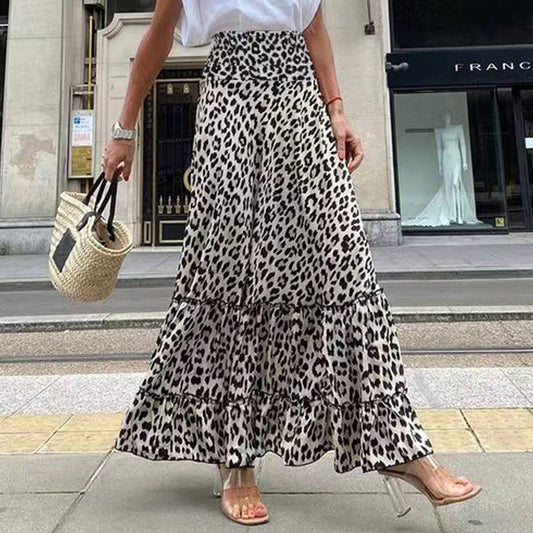 Fashion leopard-print loose full-length skirt