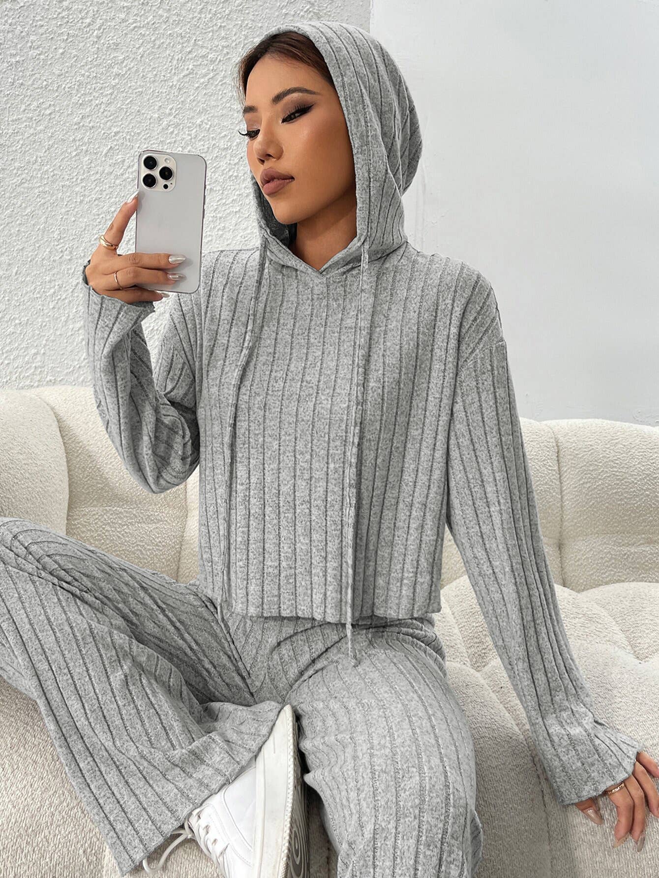 HOME SOLID COLOR LAZY FEELING TWO-PIECE SET