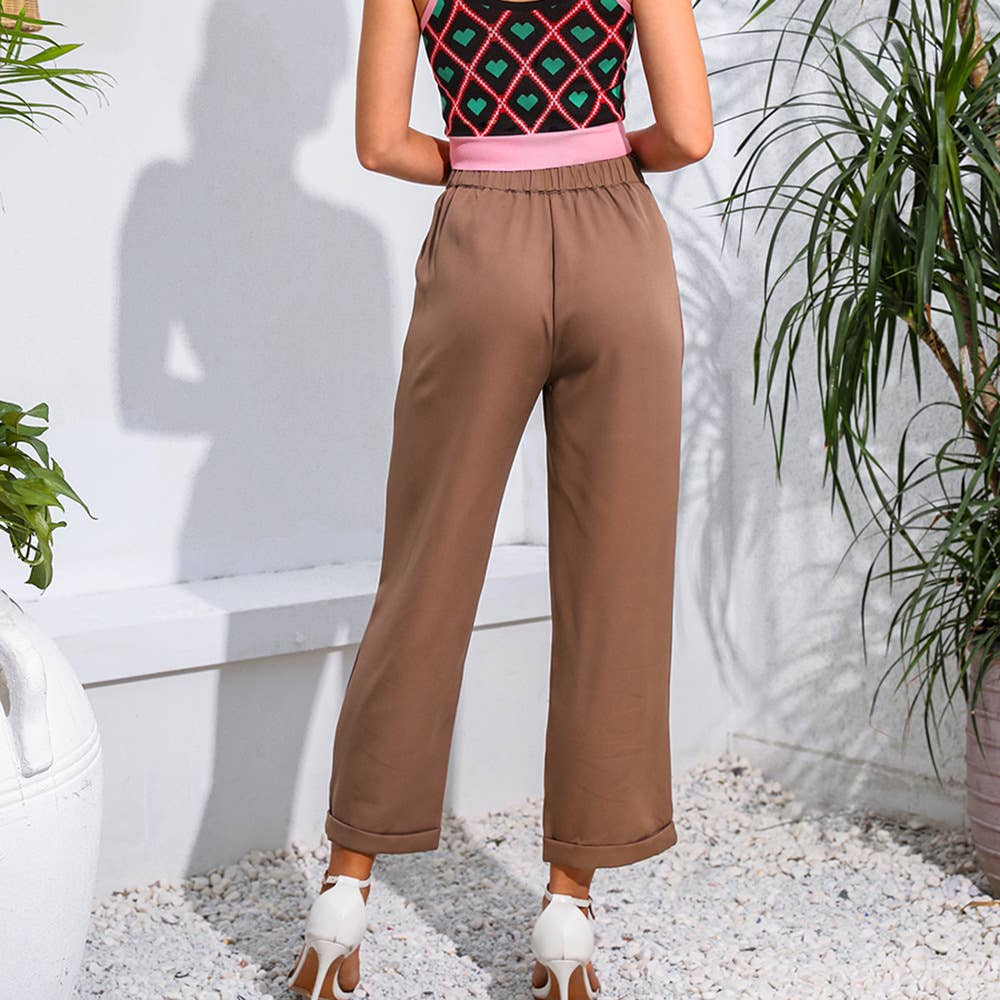 High-waisted casual loose straight-leg pants
