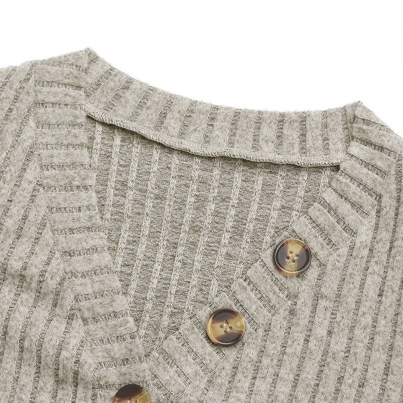 Solid-color striped V-neck jumpsuit