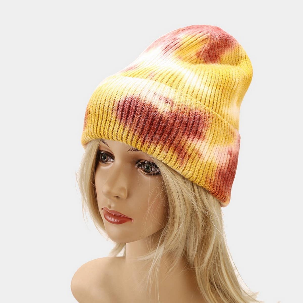 OUTDOOR WARM CURLED EDGE TIE-DYE KNITTED HAT_CWAH1593