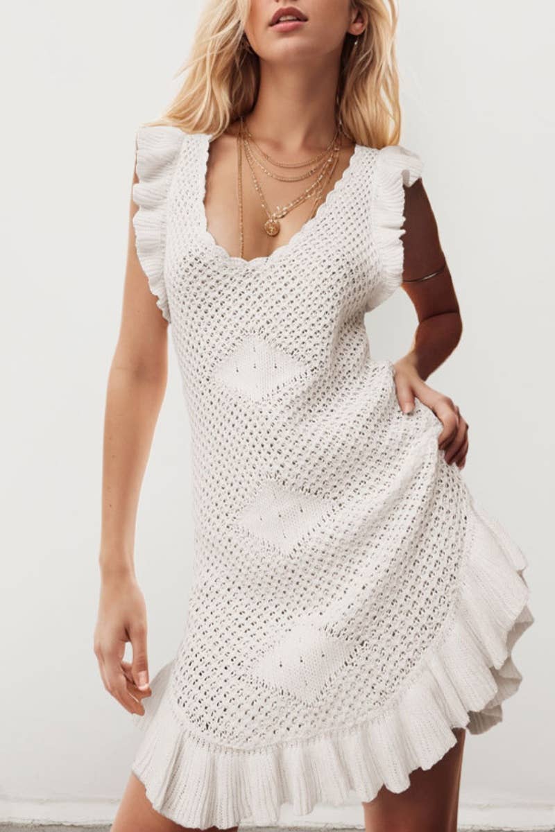 CWDSD3918_KNIT SLEEVELESS CUTOUT PEPLUM BEACH DRESS SMOCK