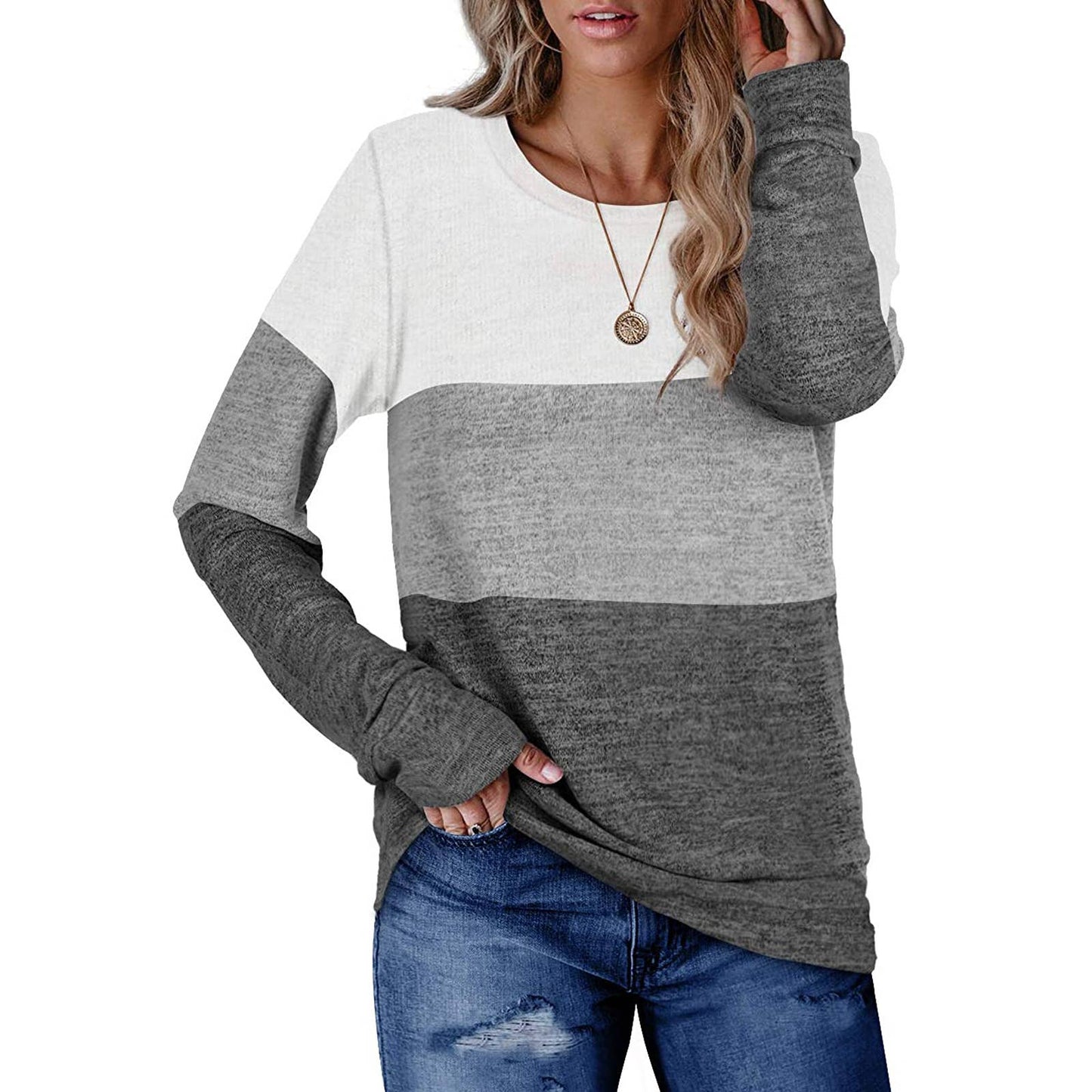 WOMEN'S CREW NECK PULLOVER MATCHING COLOR HOODIE