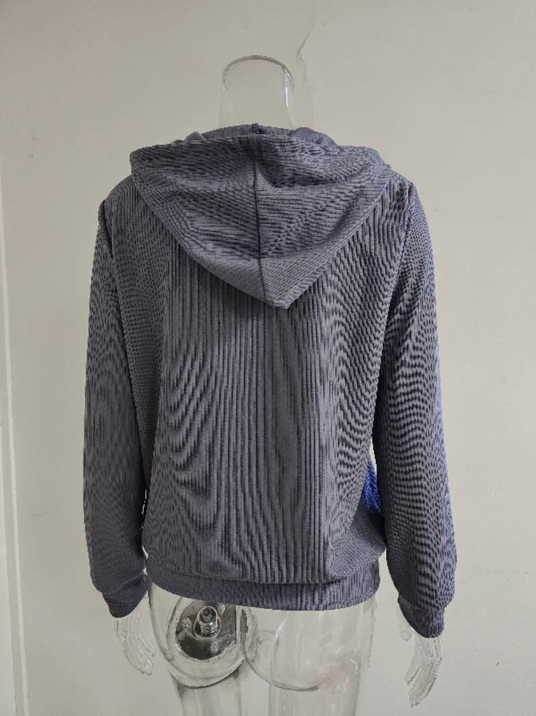 SOLID COLOR KNIT ZIPPER HOODED CARDIGAN COAT