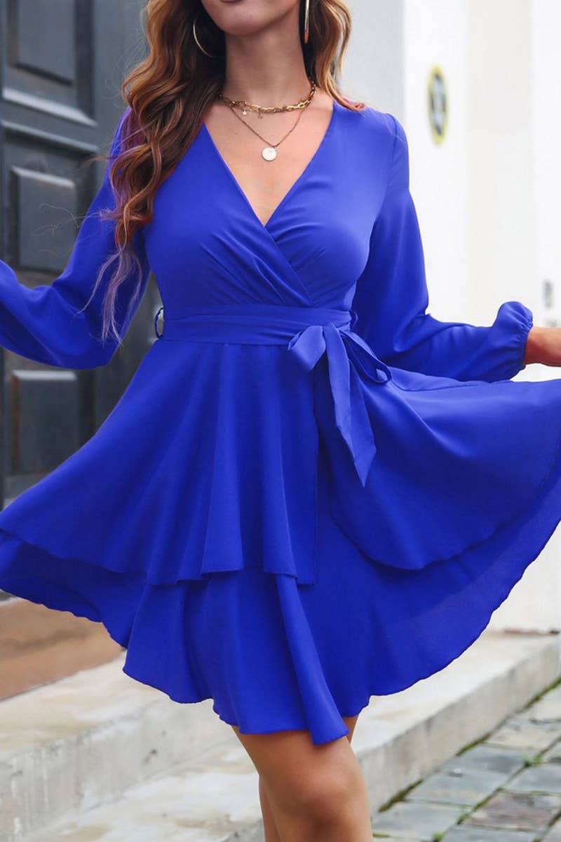 CWDSD7389_V-NECK MULTI-LAYERED HEM FASHIONABLE DRESS