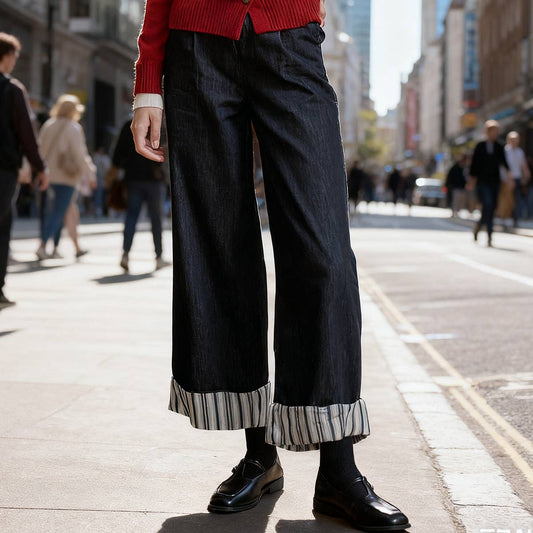 Straight-leg striped wide-leg jeans