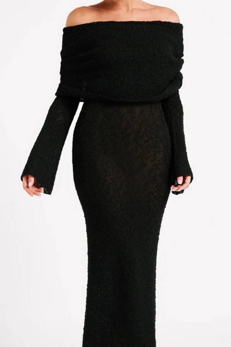 CWDMD5272_BEACH FRENCH KNIT OFF-THE-SHOULDER DRESS