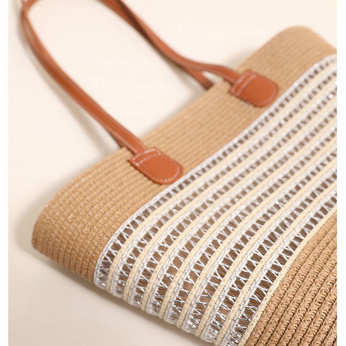 HOLLOW STRIPED ONE-SHOULDER BEACH STRAW BAG_CWAB1867