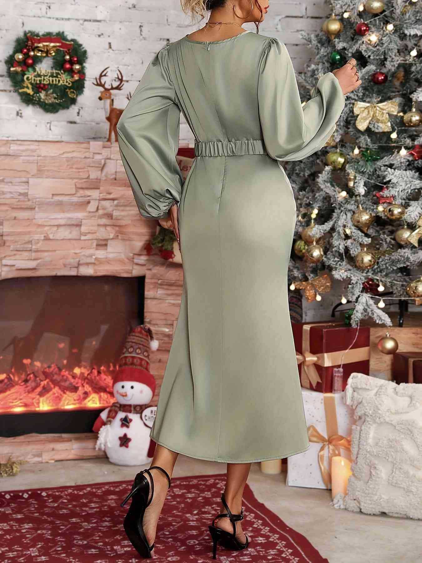 DRESS DRESS WITH BELT SATIN FRENCH DRESS