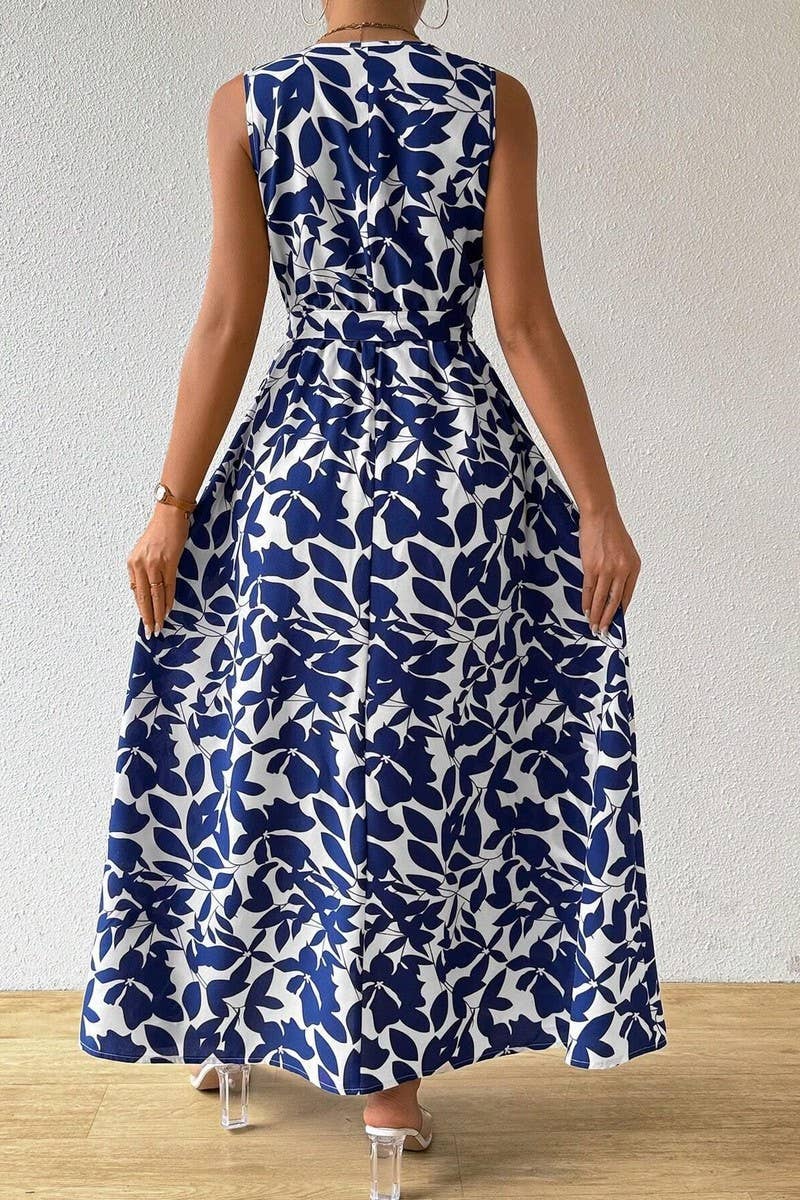 CWDMD4426_PRINTED V-NECK SLEEVELESS TIE RESORT MAXI DRESS