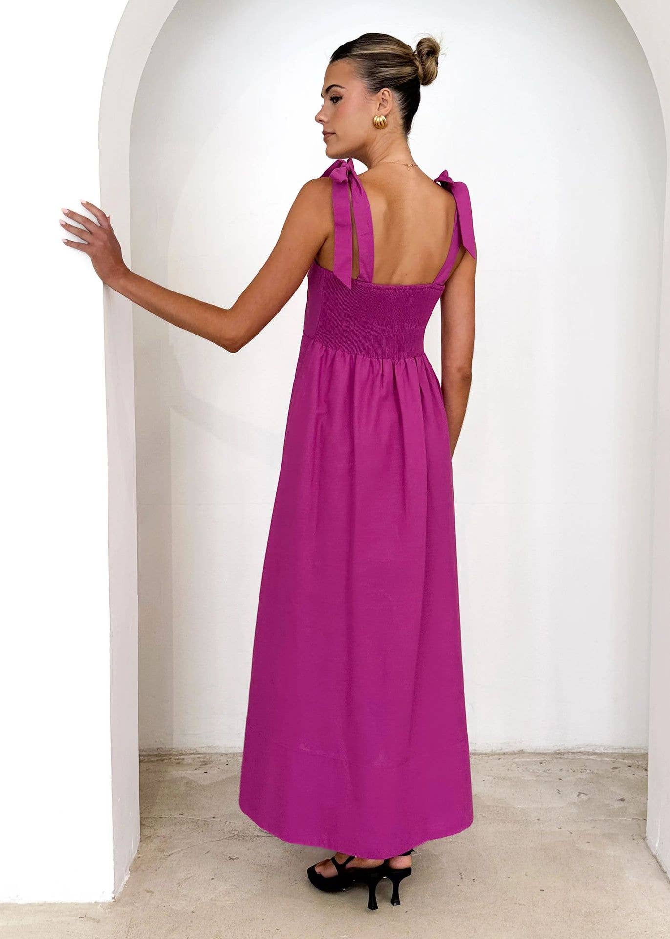 Solid color strapless maxi lace-up dresses