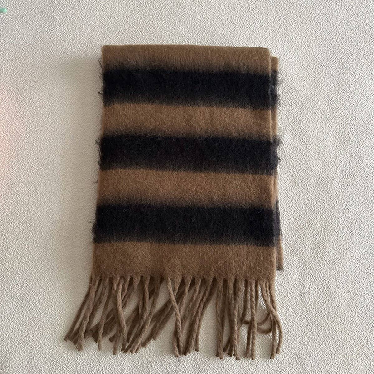 Blue-Brown Stripe Scarf - Thick Winter Wrap_CWASC2332