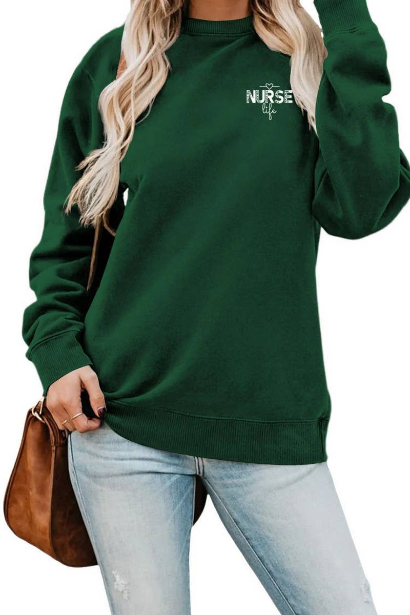 WOMEN NURSE PRINTING RIBBED OVERSIZED PULLOVER_CWTSTL0459