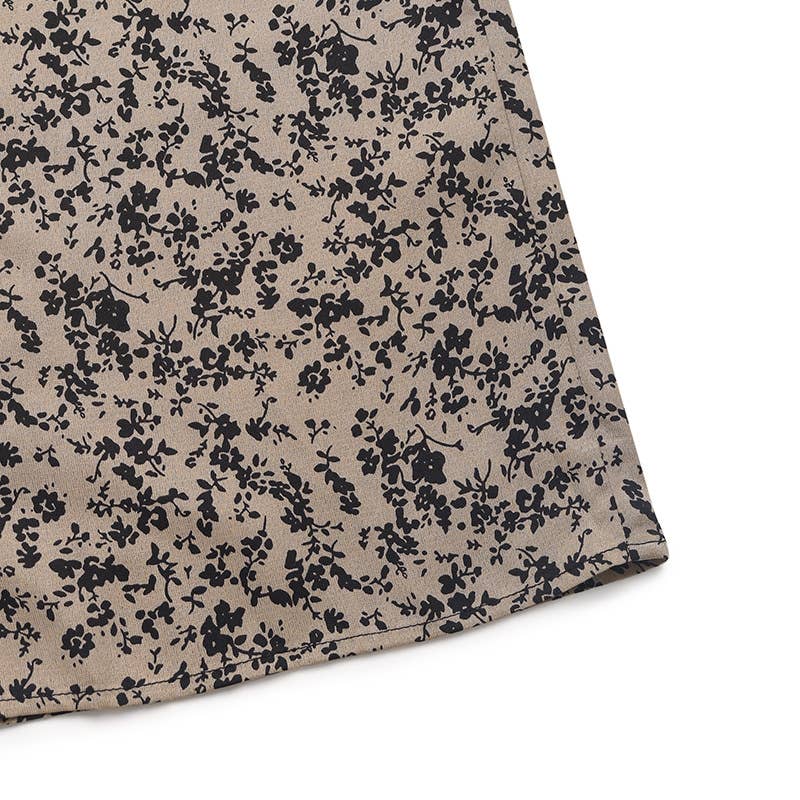 Printed jumpsuit with square collar puffed sleeve