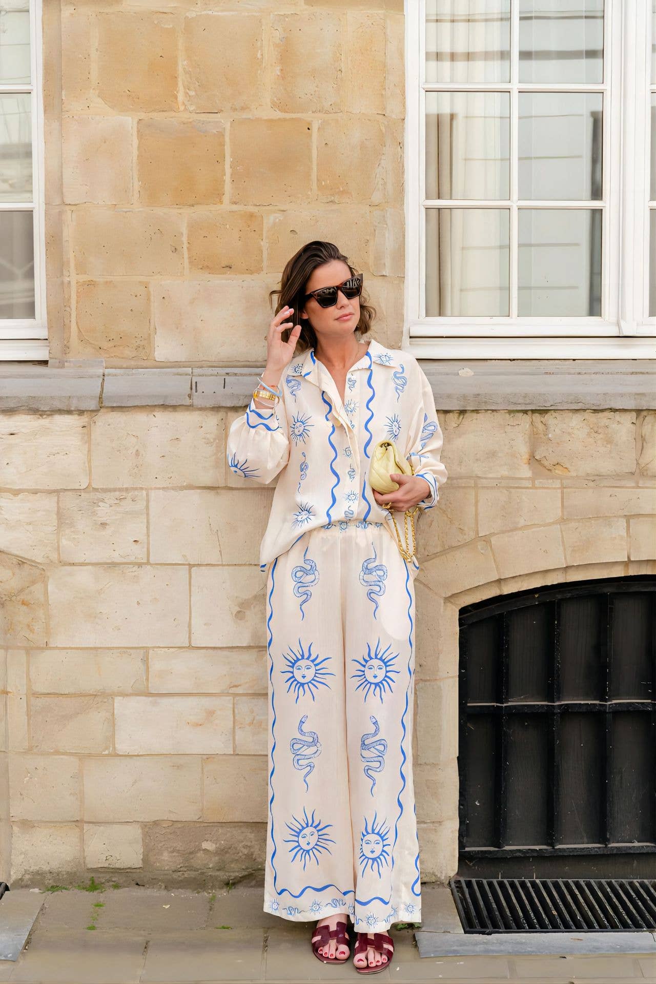 Fashion linen casual cardigan and long pants set