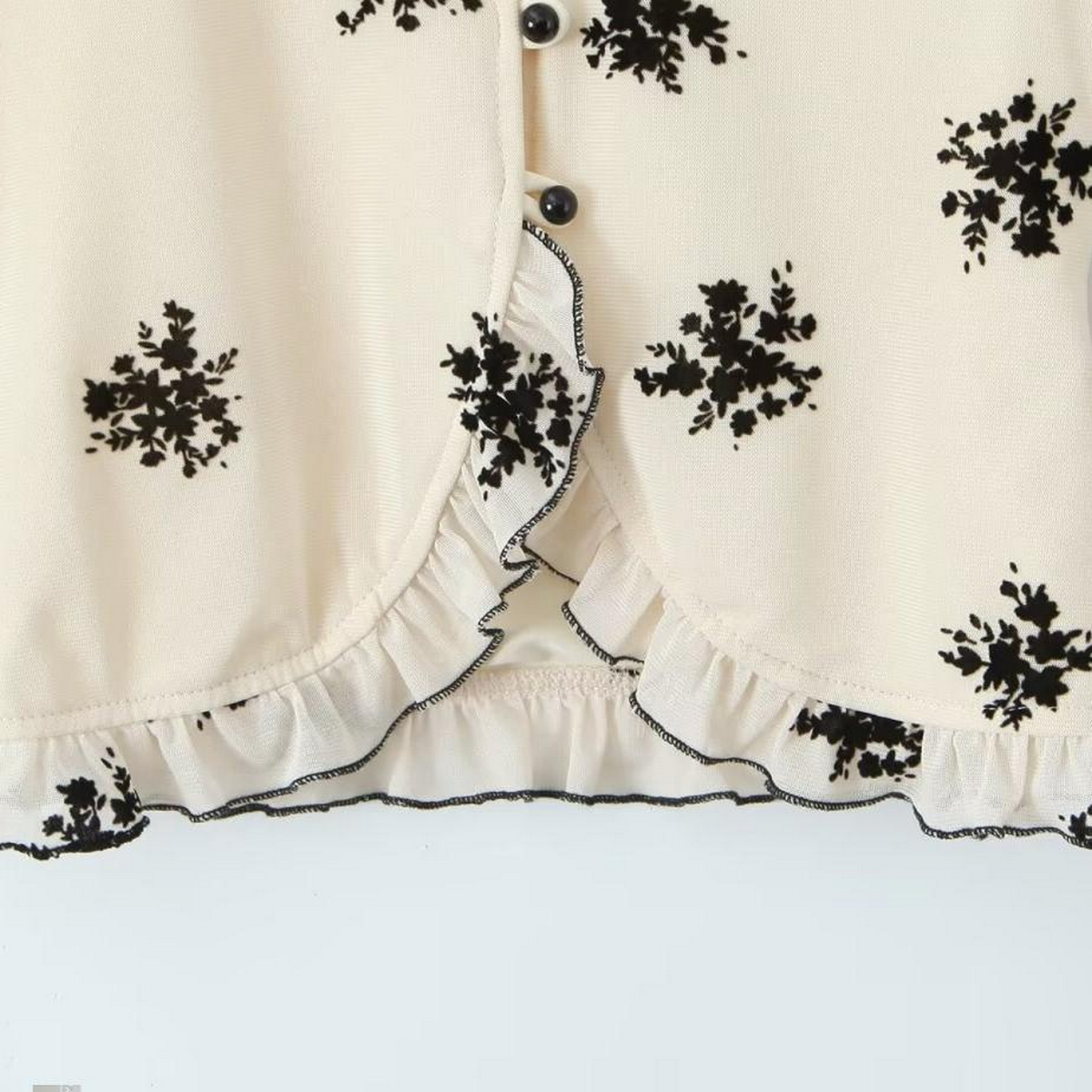 Floral Ruffle Mesh Cardigan V Neck Top