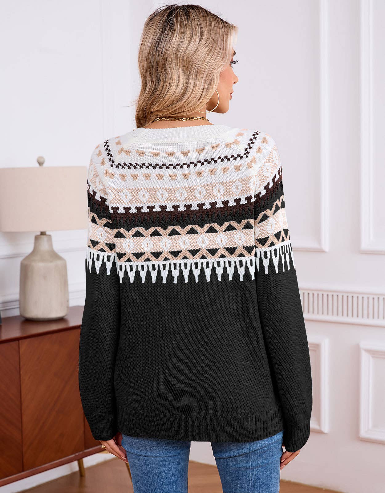 Ethnic geometric pattern Fair Isle sweater