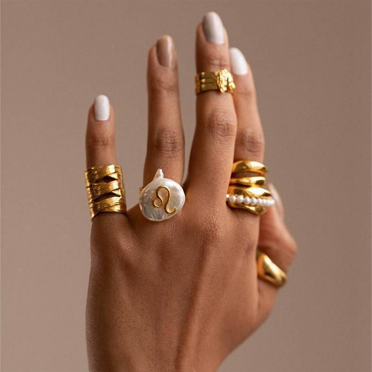 12 Zodiac Signs Irregular Pearl Rings_CWMM5742