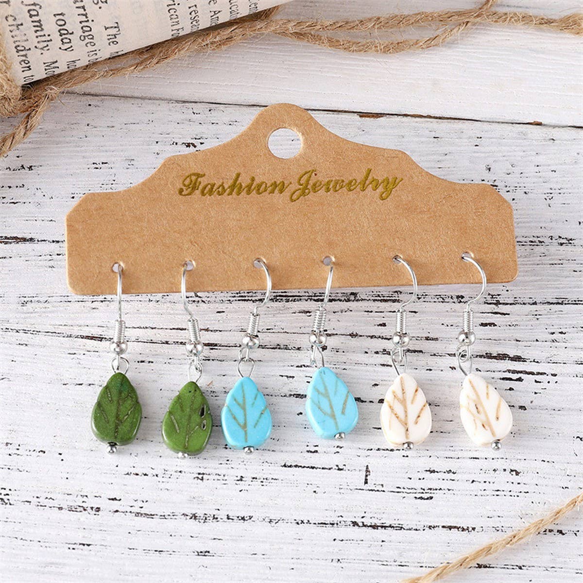 SIMPLE LEAF PENDANT EARRINGS THREE-PIECE SET_CWAJE2009