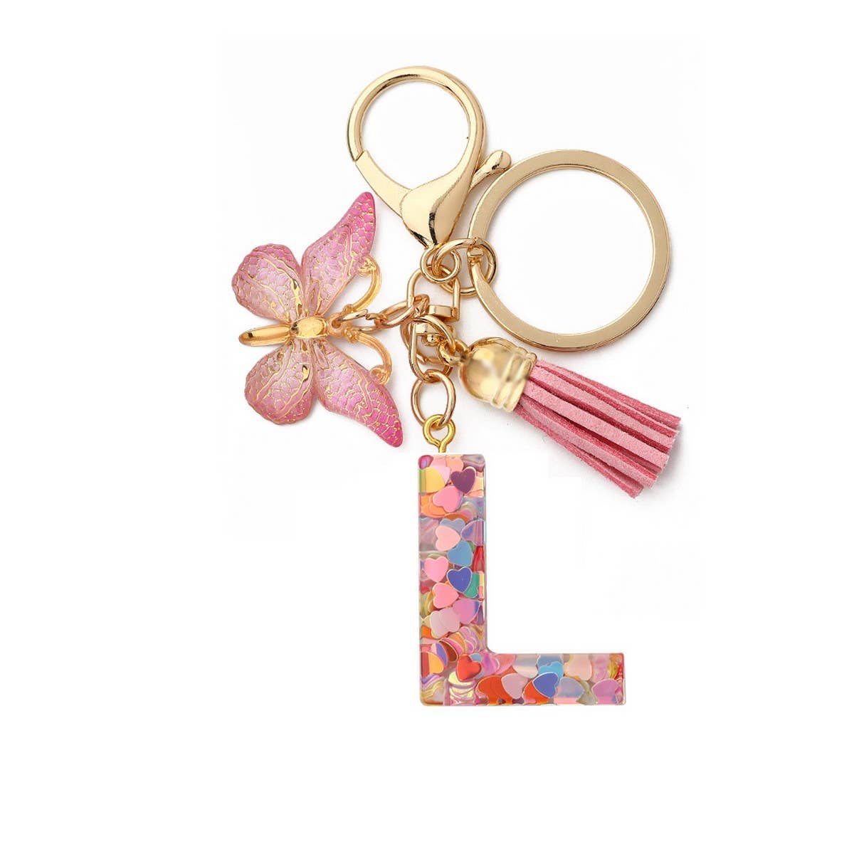 Glitter Resin Letter Butterfly Keychain