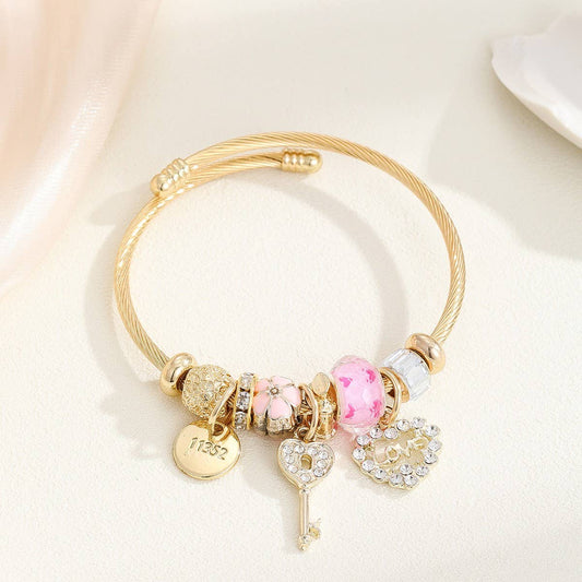 Trendy Gold Heart Charm Bracelet for Women