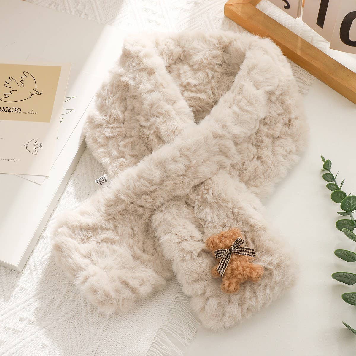 CUTE BEAR EMBOSSED WARM PLUSH SCARF