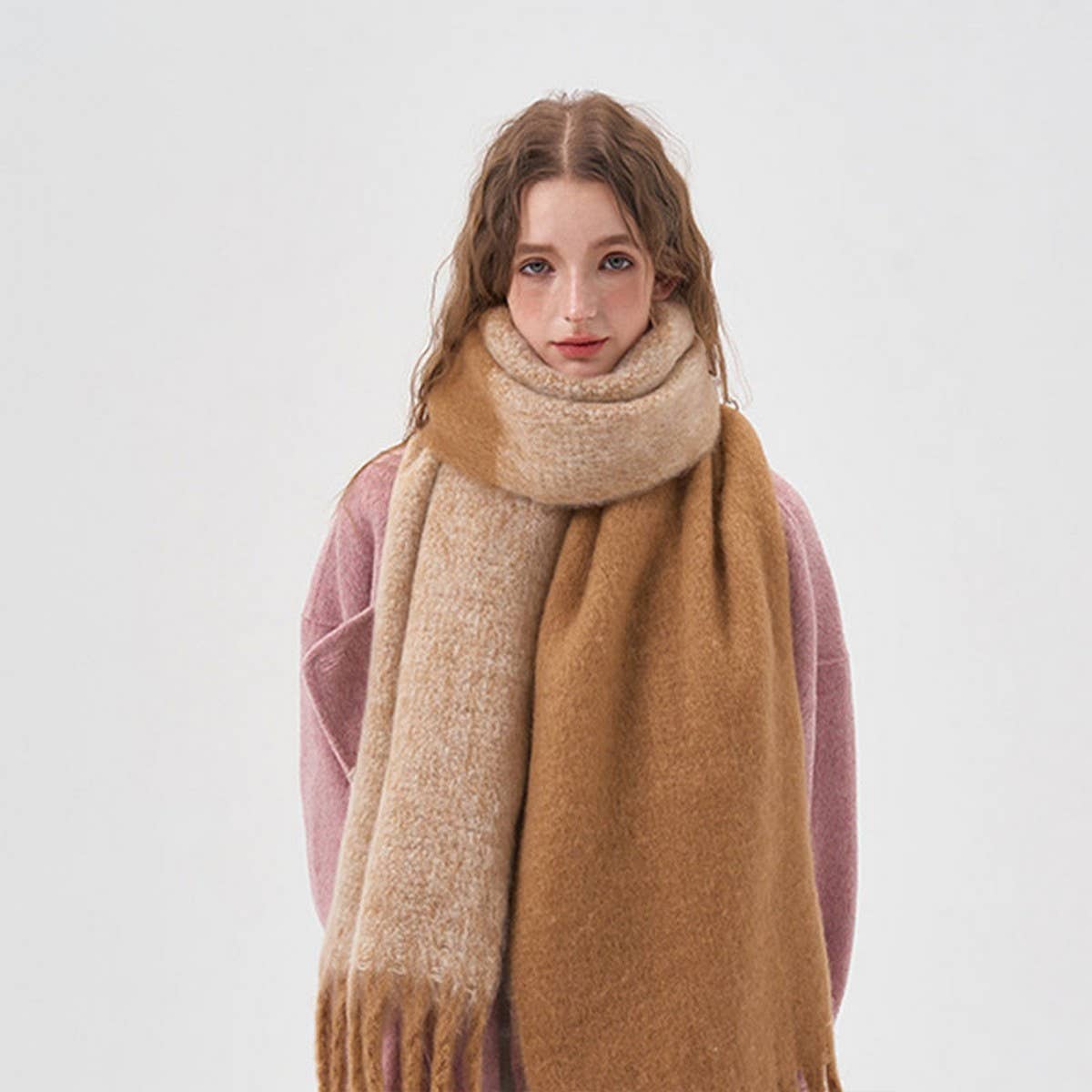 Colorblock Faux Cashmere Long Scarf for Winter