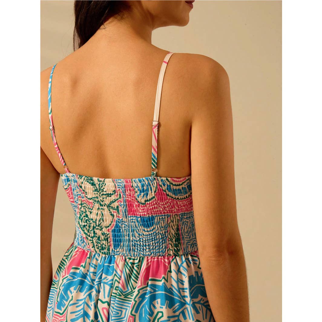 Tropical printed strappy casual vacation dress