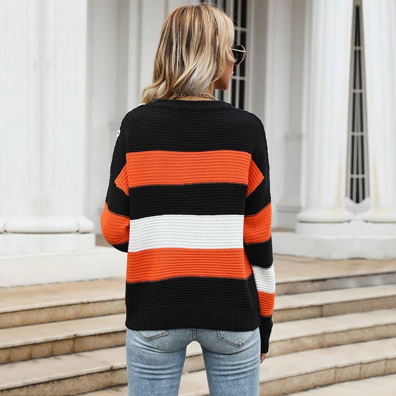 THIN LONG-SLEEVED BAGGY STRIPED SWEATER