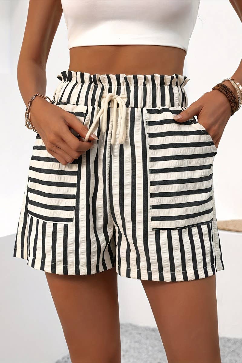 CWBSP0584_HIGH WAIST STRIPED A-LINE LOOSE FIT SHORTS